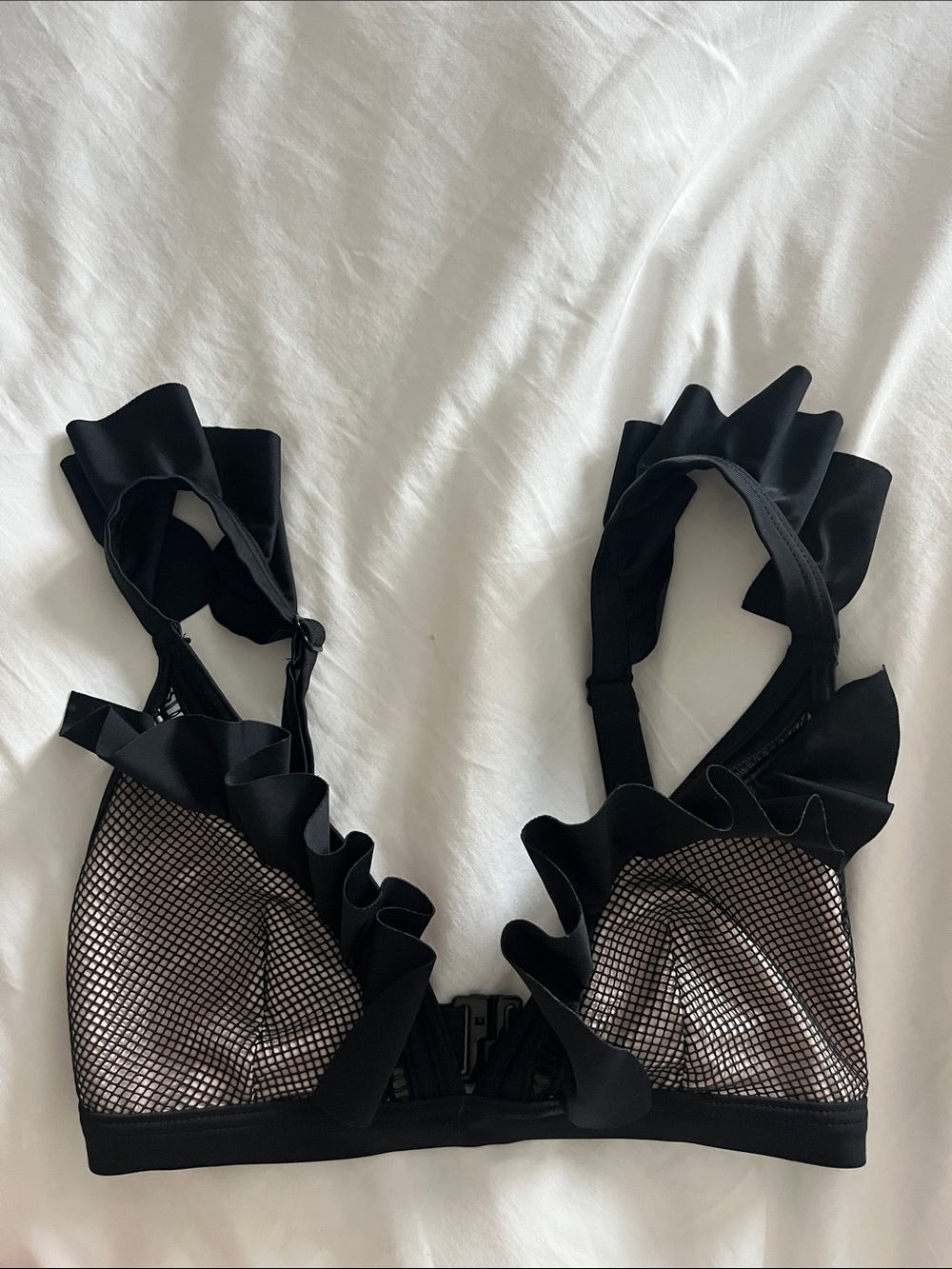 ASOS Black Ruffle Mesh swim top
